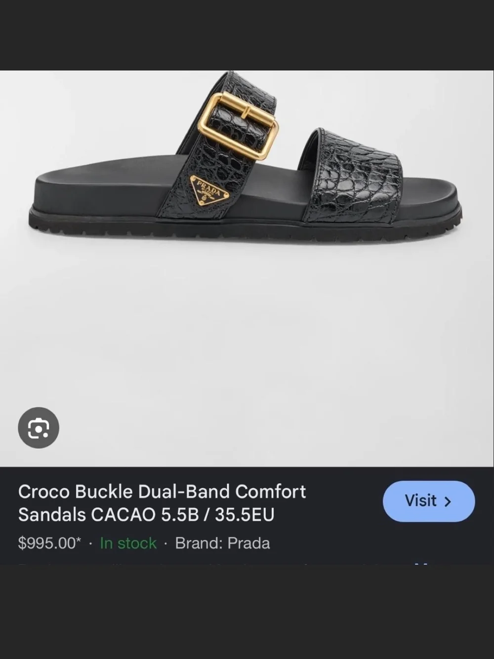 Prada Black Croc-Embossed Leather Slide Sandals with Gold Buckles